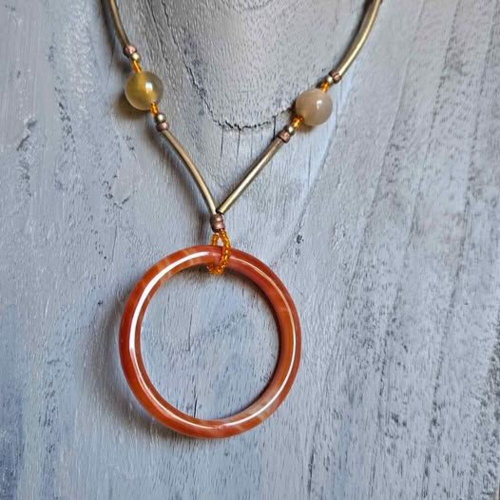 Handmade Natural Stone Bangle Necklace | Carnelian Style Stone Pendant